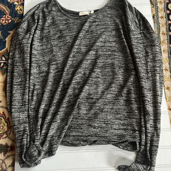 RAG & BONE JEAN BLACK HEATHER MIA LONG SLEEVE OPEN BACK SOFT TOP TEE - Picture 3 of 5
